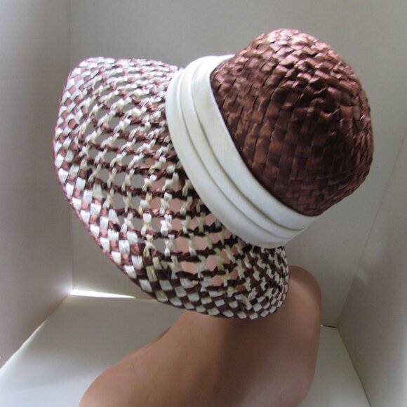 SALE Vintage High Crown Wide Brim Hat by Kutz Chocolate Brown & White main image 7